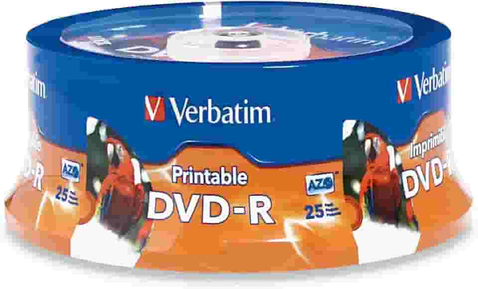 Verbatim DVD-R 4,7 GB 16X jato de tinta branco imprimível com cubo de marca, 25 discos, prata