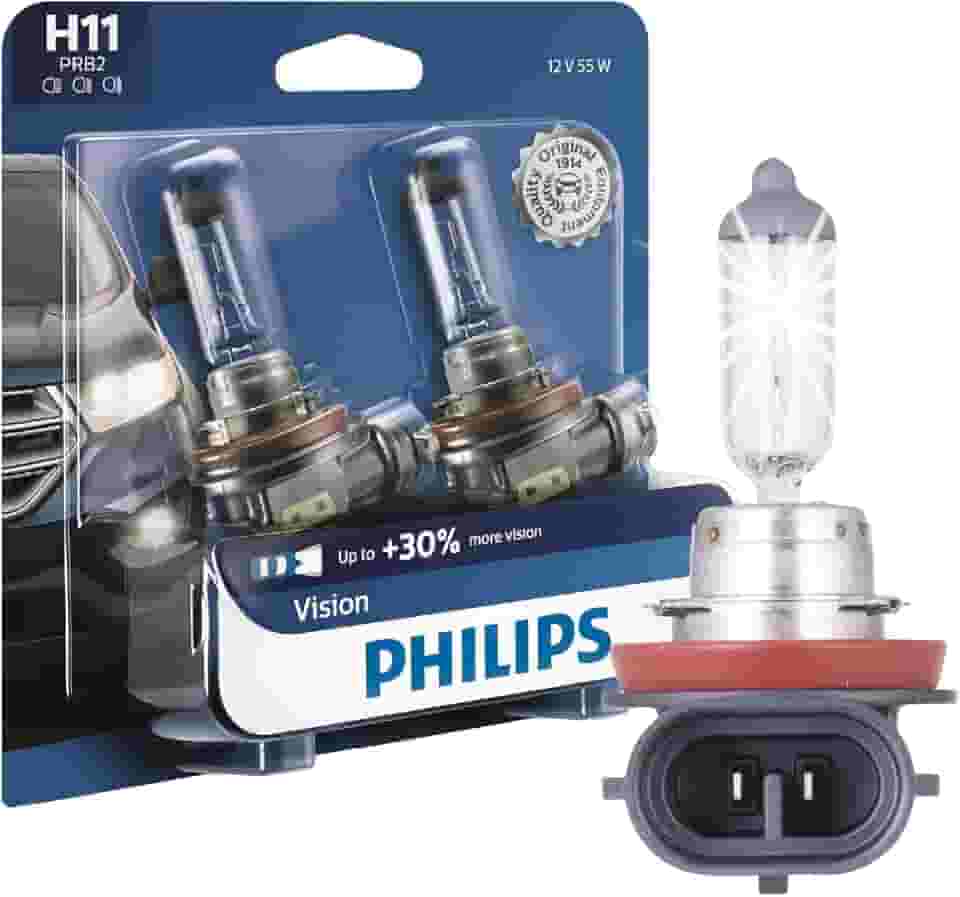 Philips Automotive Lighting Lâmpada de farol H11 Vision Upgrade com até 30% mais visão, pacote com 2, 12362PRB2, branco