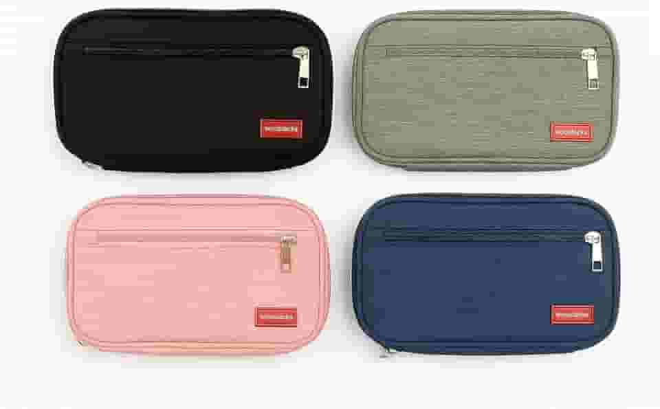 Estojo Escolar Organizador Com 2 Divisórias Zíper Interno e Externo Alça e Compartimento Com Elástico Para Canetas e Lápis Necessaire Multiuso (Preto)