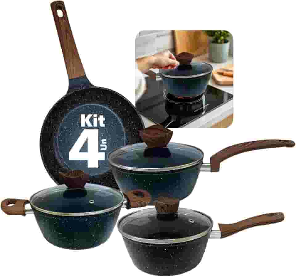 Jogo de Panelas Ceramica Premium 7 Peças Antiaderentes de Revestimento Cerâmico Grafito Pesada com Tampa de Vidro Temperado e Fundo Triplo Fogão a Gás, Elétricos, Indução (Grafito)