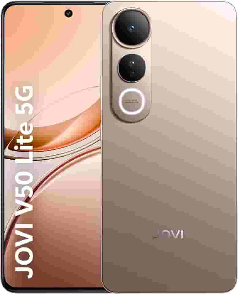 Smartphone JOVI V50 Lite 5G – 256GB, 8+8GB RAM, Dimensity 6300, Tela AMOLED 6,77" 120Hz, Câmera 50MP + Selfie 32MP, Bateria 6500mAh com Carregamento 90W, Android 15, Resistência IP65, Ouro Titânio