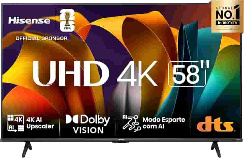 Hisense Smart TV UHD 4K DLED 58" Polegadas 58A6N com HDR10+ Dolby Vision Game Mode Controle por Voz Alexa Built-In AirPlay