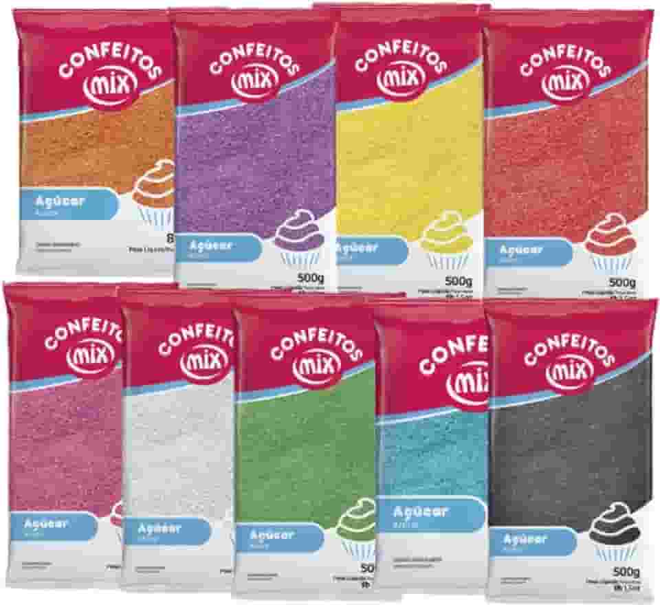 Açúcar Colorido Para Algodão Doce Bolo Cupcake Confeitaria Kit 09 Pacotes Várias Cores Sortidas