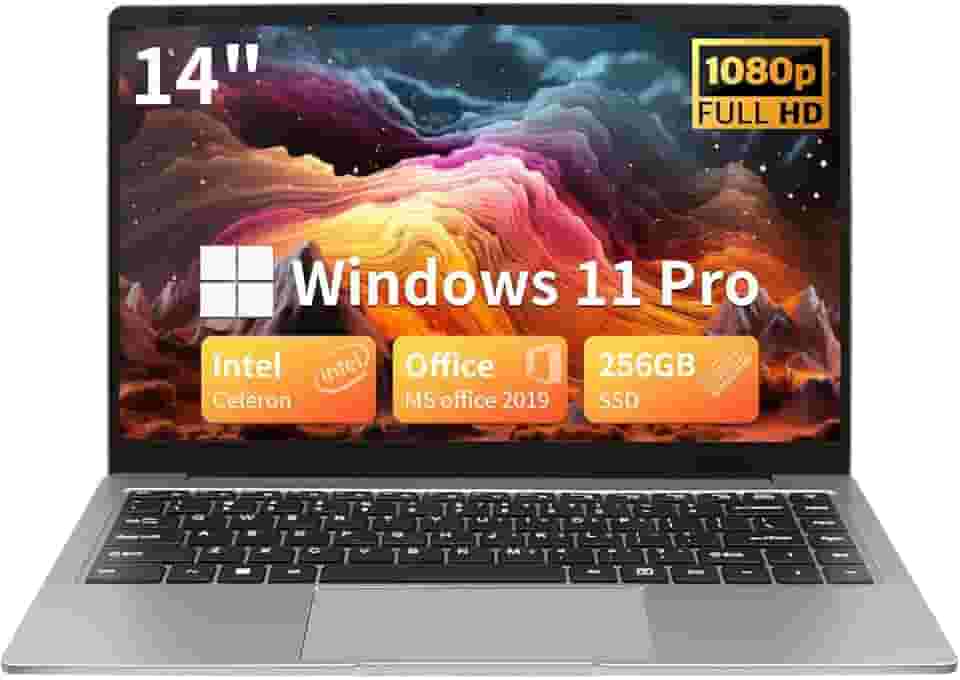 BINTEC Notebook Ultrabook fino e leve de 14 polegadas (apenas 1,25 kg), Celeron N4100 DDR4,1920 x 1080 IPS, Win 11 Pro/Office 2019 alto desempenho para iniciantes, 2 × USB 3.0, mini HDMI (cinza, 8G +