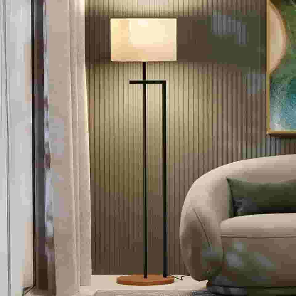 UNIDECOR CASA Luminária Abajur de Chão Salone Decorativa em Aço Carbono Preto com Cúpula