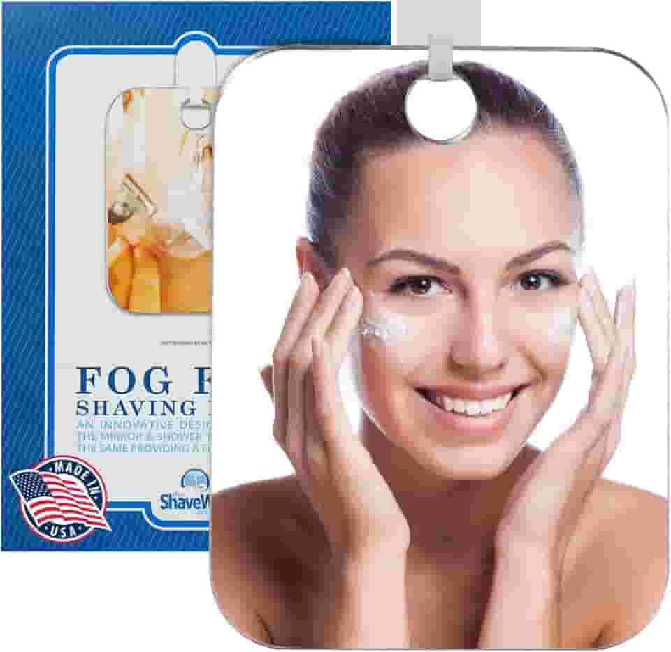 Espelho de barbear original anti-embaçamento da Shave Well | Espelho de chuveiro de banheiro suspenso sem neblina com opção portátil para homens e mulheres | Inclui gancho adesivo removível de longa