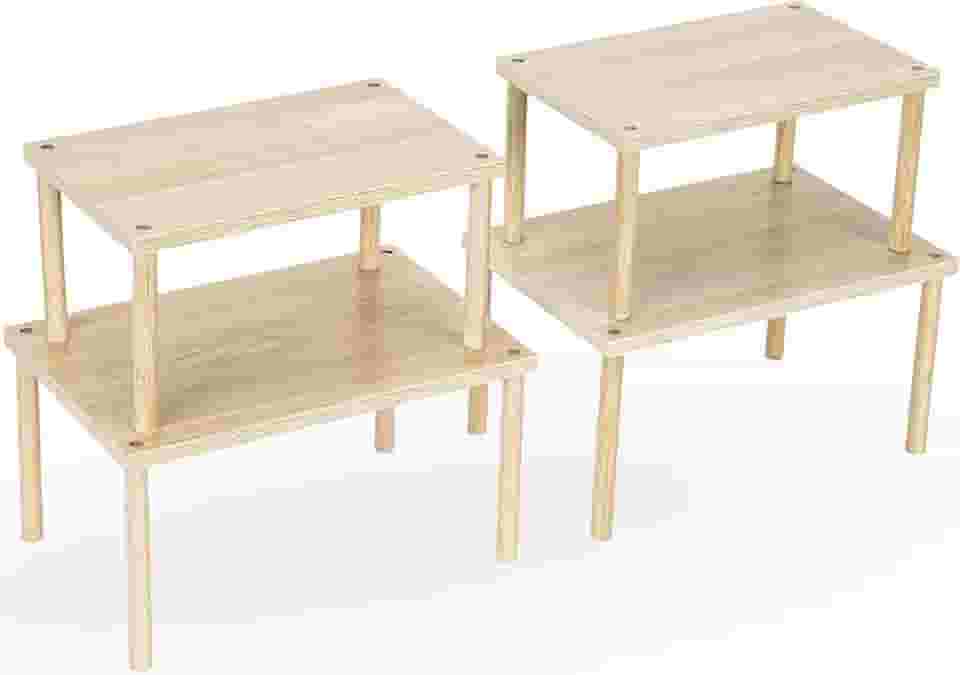 Prateleira organizadora de armário de madeira, conjunto de 4 prateleiras de balcão de cozinha, organização empilhável de especiarias para armário, armário de despensa, prateleira de