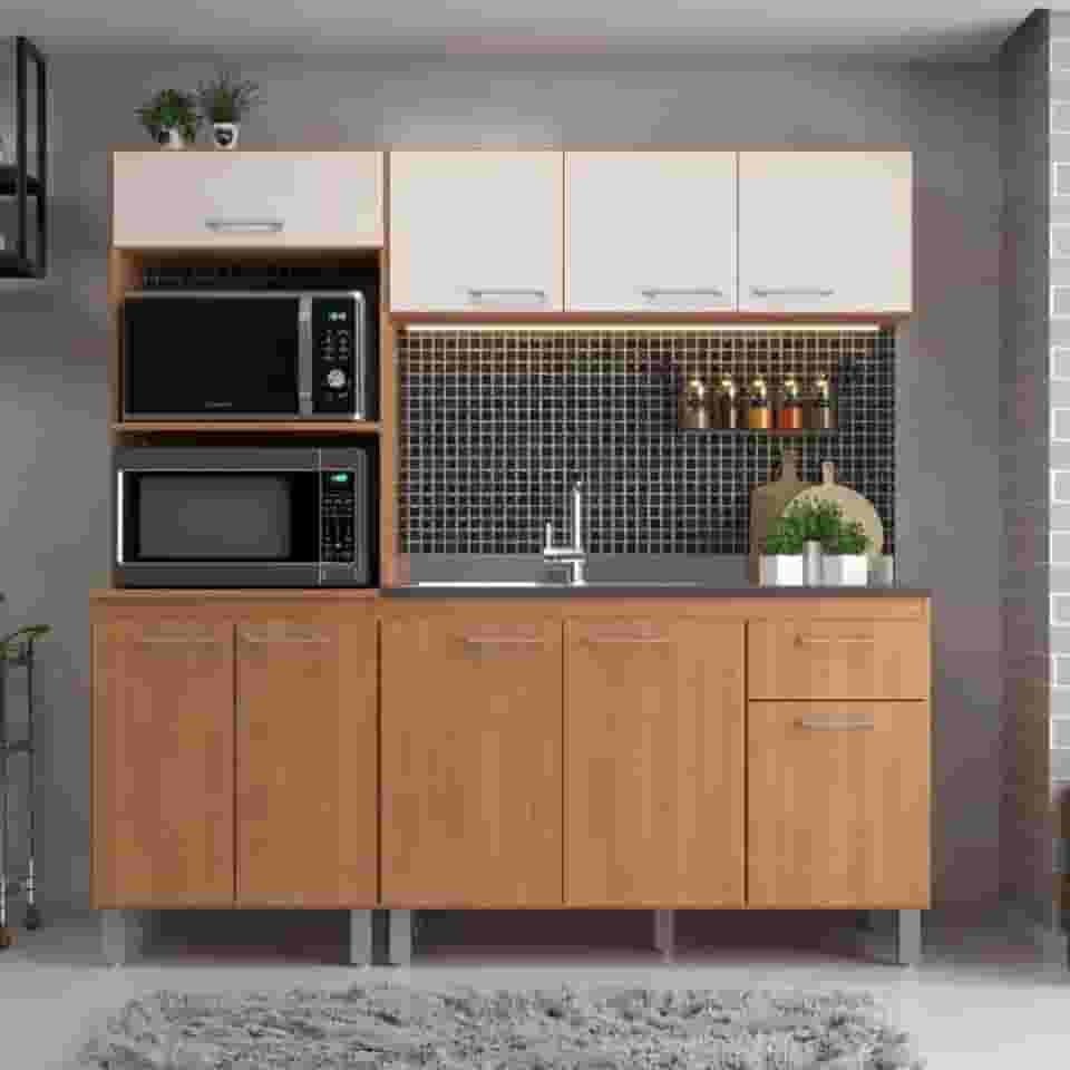 Cozinha Iara Modulada 3 Peças com Torre Quente Freijó/Off White
