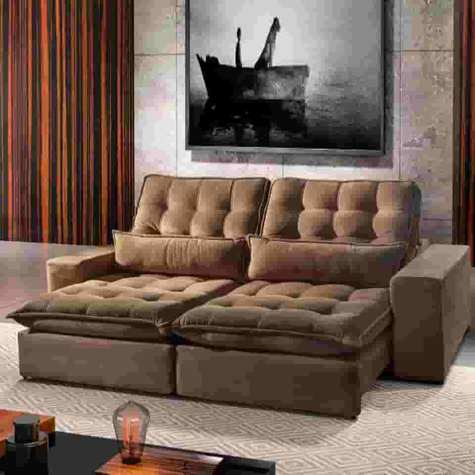 Sofá 5 Lugares Retrátil e Reclinável Bruna 2,90m Veludo - Móveis Mix