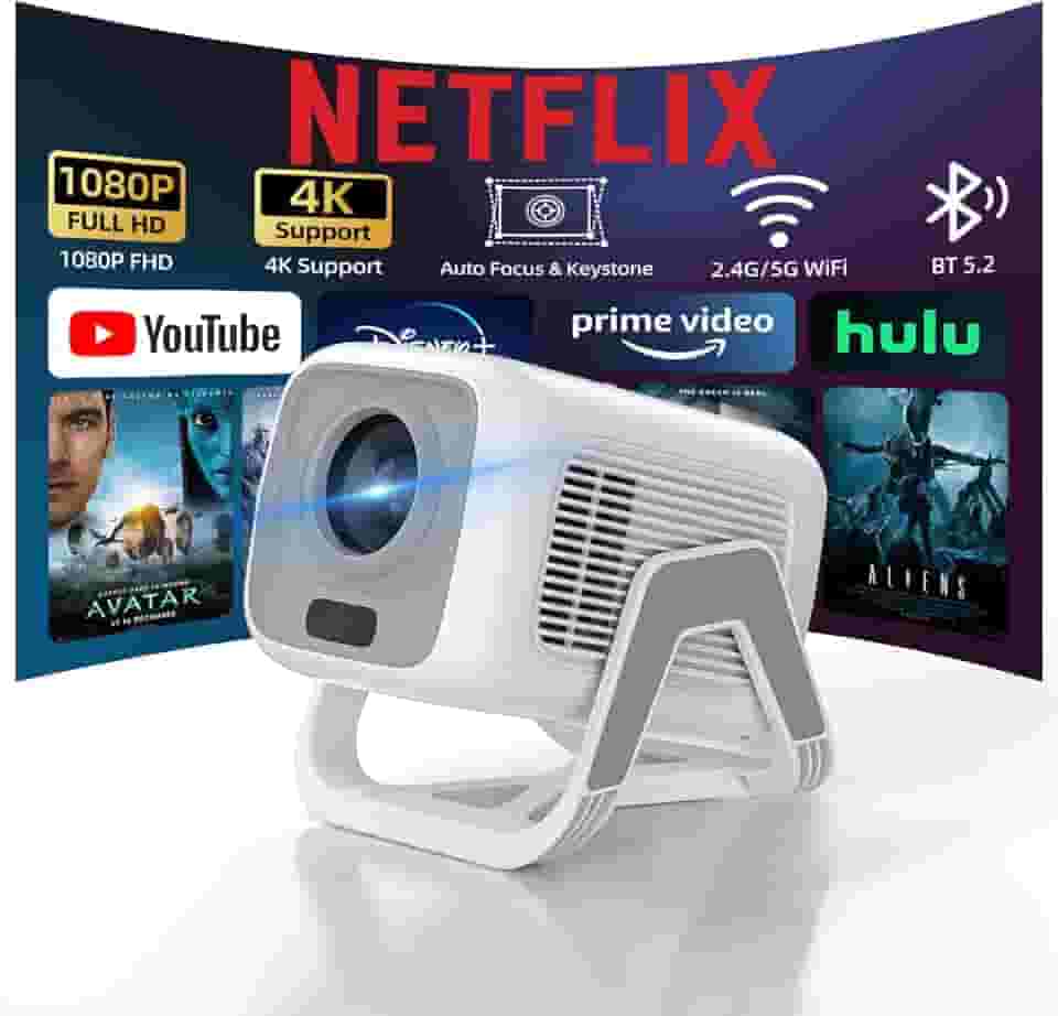 Bettdow Projetor 4k [Netflix-Licensed], Projetores Portatil 12000 Lumens Full Hd 1080p Compatível Com Android 13, HDR10+ Retroprojetor WiFi 6 BT 5.2, Keystone automático, Foco Automático