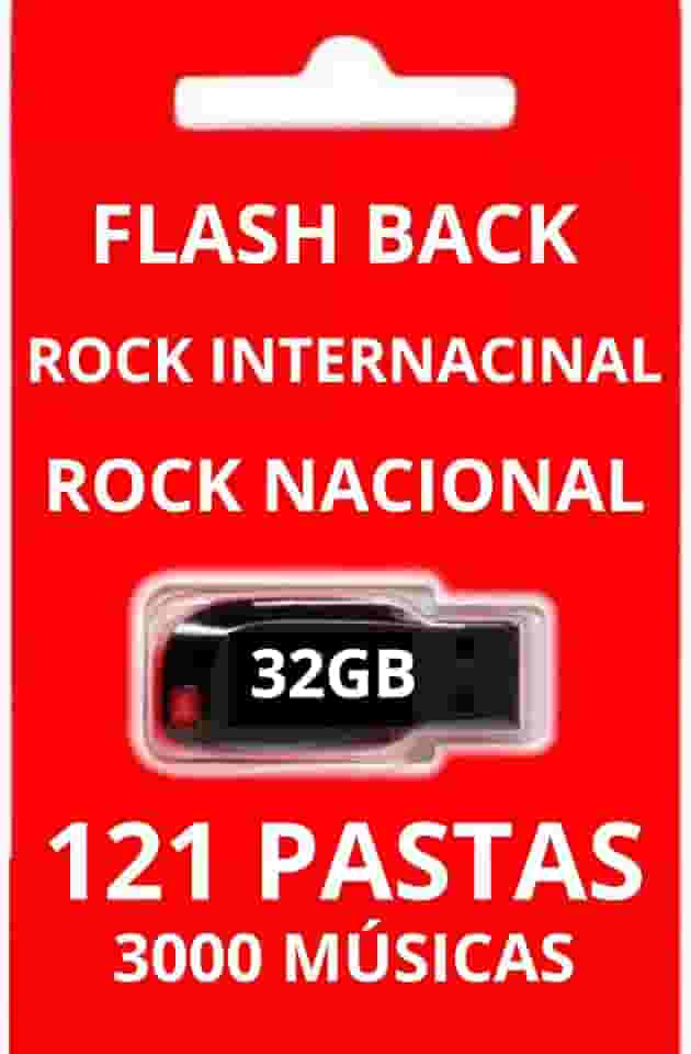 Pen Drive 32GB Com Músicas Gravadas, Flashback, Rock Internacional e Nacional Contém 121 pastas e aproximadamente 3.000 músicas.