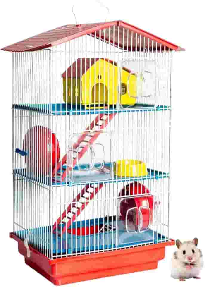 Gaiola de Hamster Desmontável Casa Teto Plástico 3 Andares Conforto Hamster (Vermelho)