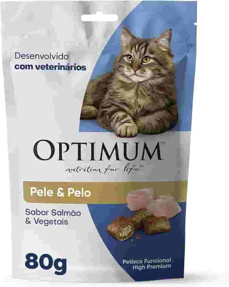 Petisco Optimum Pele e Pelo para Gatos Adultos Sabor Salmão e Vegetais 80g