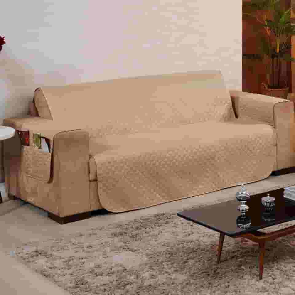 Capa Protetora para Sofá 4 Lugares Reversível - Para Pets e Crianças, Tecido Macio, Fácil de Lavar, Antipelo - Proteção com Estilo e Praticidade no Dia a Dia - FV Enxovais (Avelã, 4 Lugares)