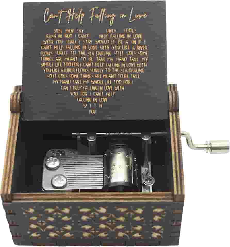 Caixa de Música Preta, de Manivela Vintage Esculpida em Madeira para Presente para o Amor, Namorado, Namorado, Marido, Esposa, Amantes de Aniversário, Dia dos Namorados, Aniversário