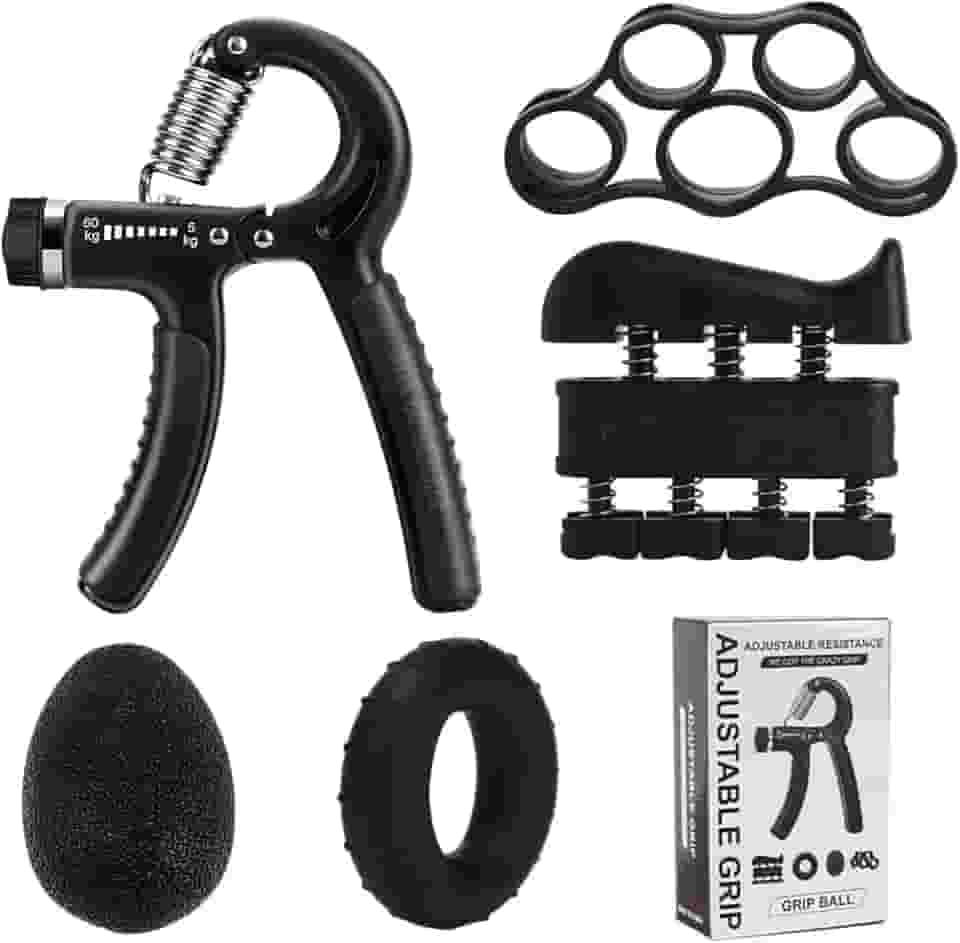 Hand Grip Kit de 5 em 1 Fortalecimento de Mãos Ajustável 5 a 60 kg, Ideal para Reabilitação e Fisioterapia para Artrite, Tendinite e Treino Esportivo