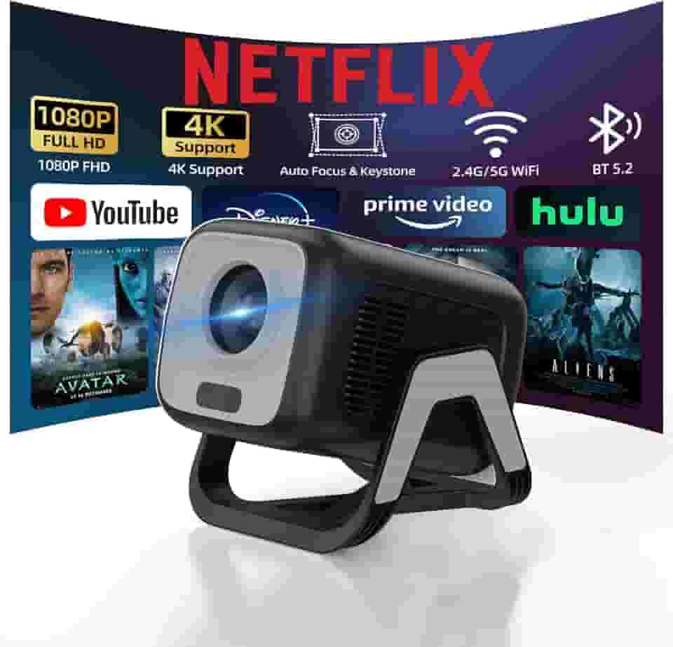 Bettdow Projetor 4k [Netflix-Licensed], Projetores Portatil 12000 Lumens Full Hd 1080p Compatível Com Android 13, HDR10+ Retroprojetor WiFi 6 BT 5.2, Keystone automático, Foco Automático (preto)