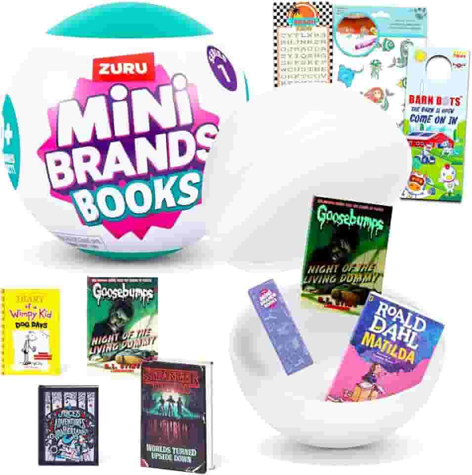 ZURU Mini Brands Books Mystery Minis - Livro Miniatura com Páginas Legíveis, Adesivos, Marca-páginas e Mais | Mini Brands Book Capsule Set para Crianças