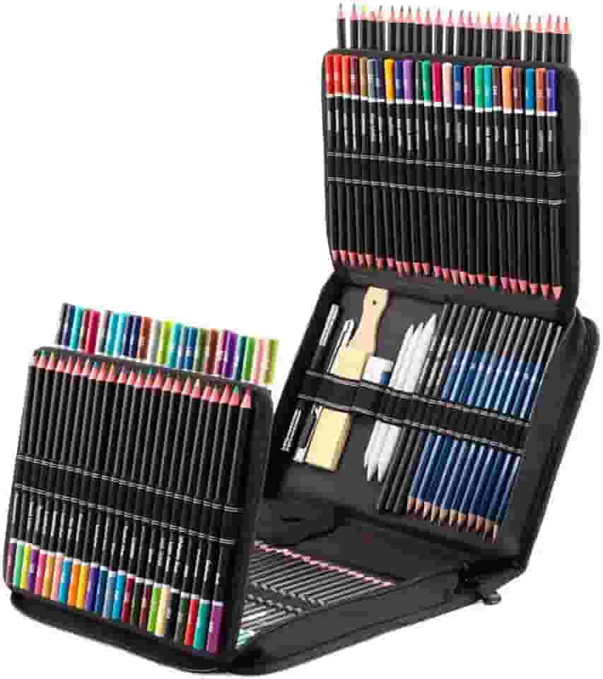 Conjunto de Lápis de Cor 145 Peças com Estojo – Kit Completo de Lápis Coloridos Suaves e Não Tóxicos para Desenho, Escola, Pintura e Artistas