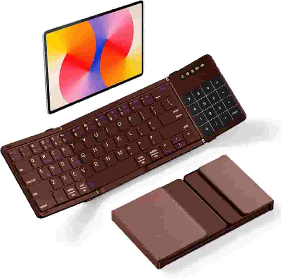 Teclado dobrável com touchpad de controle e número, teclado portátil ultrafino para iPhone para iPad para Mac para Android para Windows para iOS, suporta 4 dispositivos (BT5.1 x 3) (vermelho