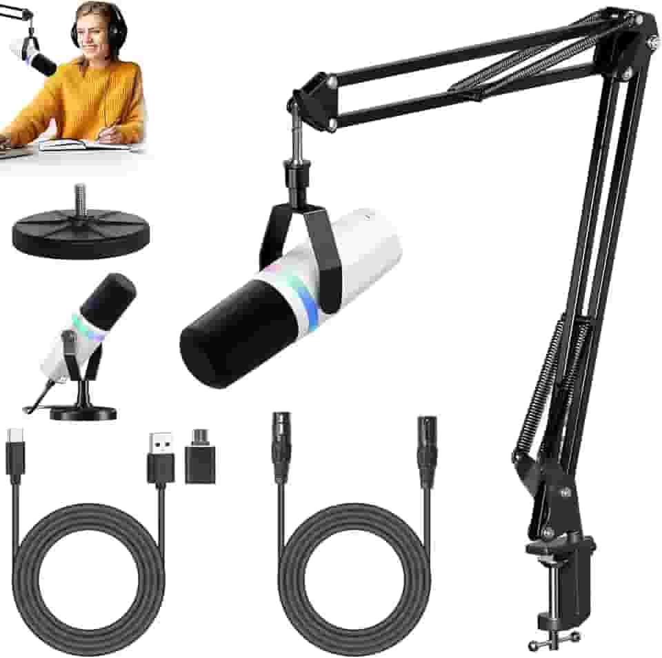 Kit De Microfone Dinâmico XLR,USB, Para Streaming, Podcasts, Jogos, RGB, Funções De Mudo E Redução De Ruído, Controle De Volume, Microfone Para PC Ou Celular (branco)