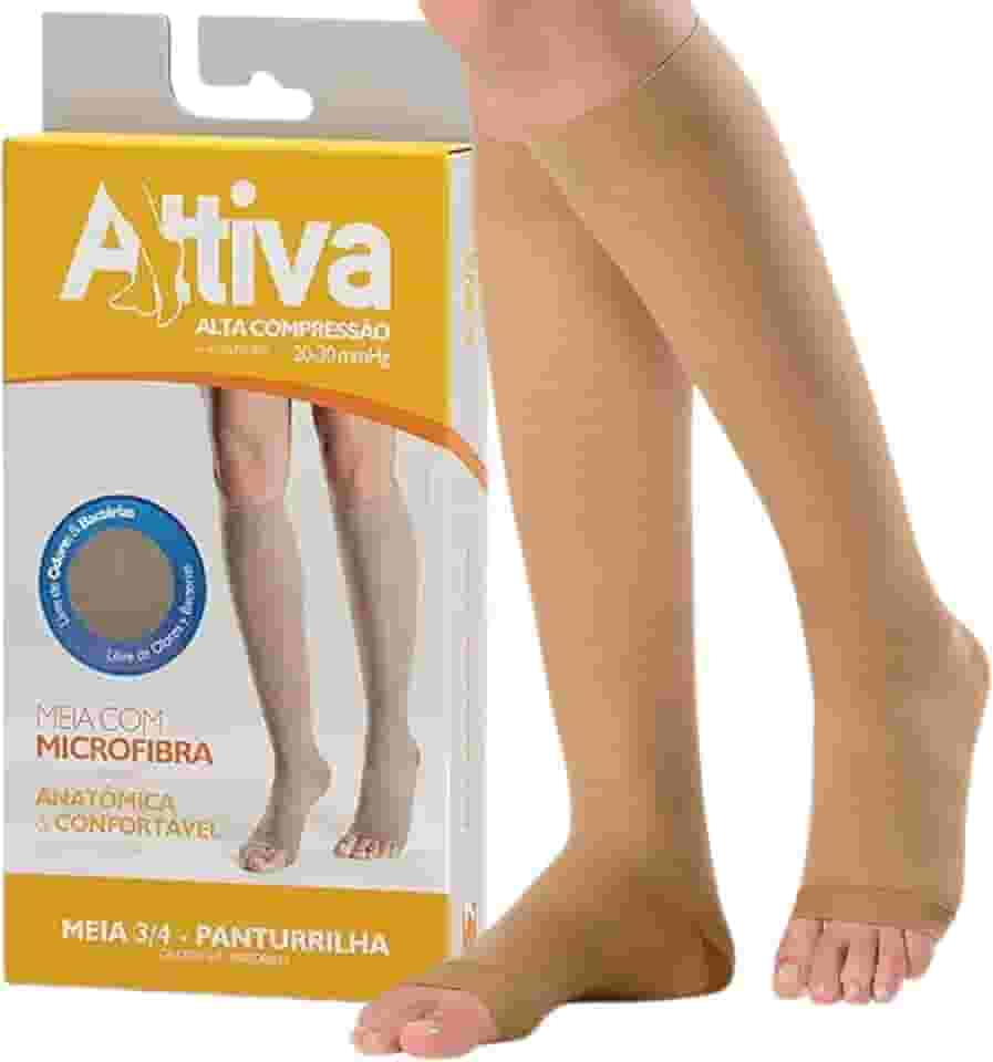 Meia de Compressão Feminina Meia 3/4 Panturrilha Alta Compressão 20-30 Sem Ponteira Cor Natural ATTIVA