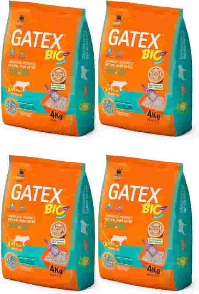 Gatex Bio Areia Higiênica Natural para Gatos Kit 4 Unidades 4kg Extra Fina Alto Controle de Odores