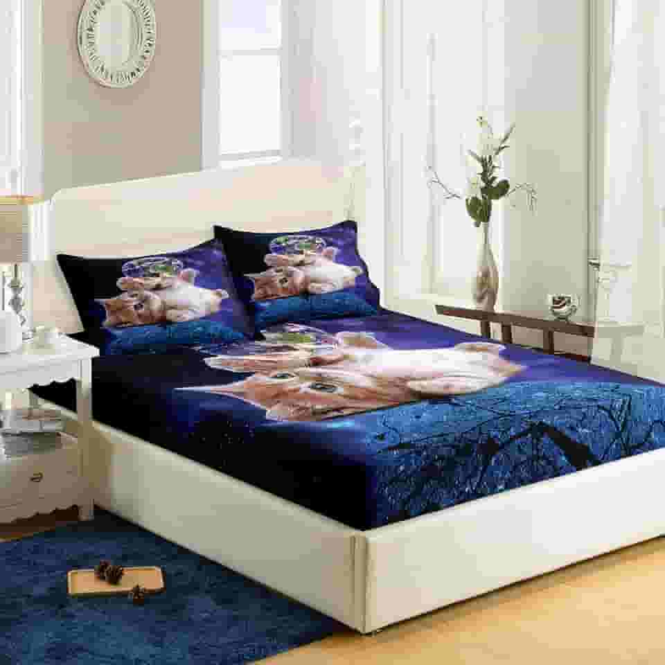 AILONEN Lençol com elástico para gatos, lençóis de cama com tema de gato para meninas e crianças, conjunto de lençóis de solteiro para gatos para adolescentes, lençóis de cama de gato, conjunto de decoração de cama (1 lençol com elástico e 2 fronhas, 3 peças)