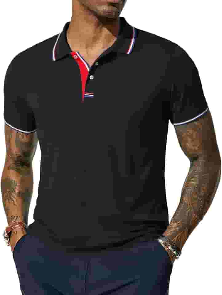 Camisa polo masculina lisa slim fit manga curta - polo casual atlética, Preto, G