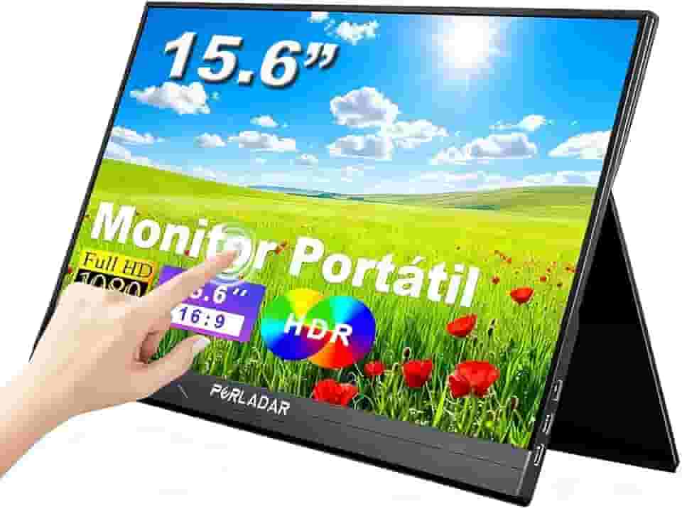 Tocável Monitor Portátil Touchscreen 15,6'' FHD 1080P IPS Extensor De Tela Sensível Ao Toque Ultra com Alto-falantes e Capa Conectividade USB Tipo C HDMI para Laptop Notebook PC Celular Trabalho Jogos