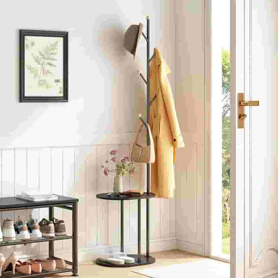 Cabideiro de Chão, Cabide de Entrada, Resistente e Estável, Mesa Lateral Adequado para Quartos, Salas de Estar e Entrada
