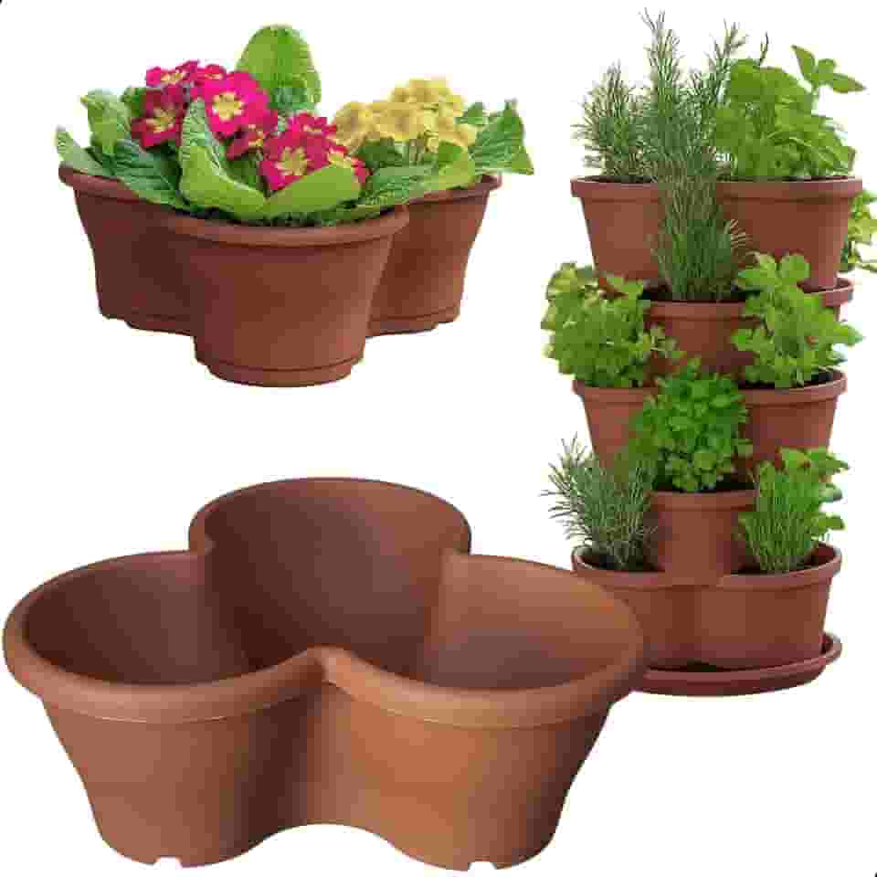 Vaso Treviso Tabaco Empilhável Jardim Vertical 11L Borda Anti Formiga para Plantas Ornamentais, Hortas, Frutas, Temperos, Suculentas e Flores