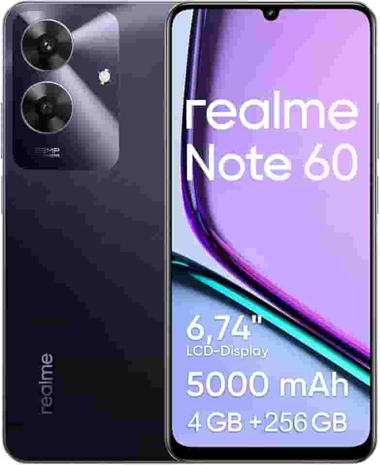Celular Realme Note 60, 256GB ROM 4GB RAM 6.74� Tela, 5000mAh Android 14 Octa Core Dual SIM Preto