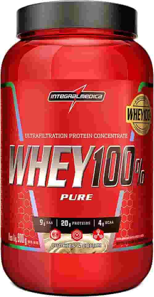 Integralmédica - Whey Protein Concentrado Cookies and Cream 100% Pure - 21g de Proteína por Scoop, Suplementação Alimentar Pós-Treino, Fórmula Enriquecida com BCAAs - Pote 900g