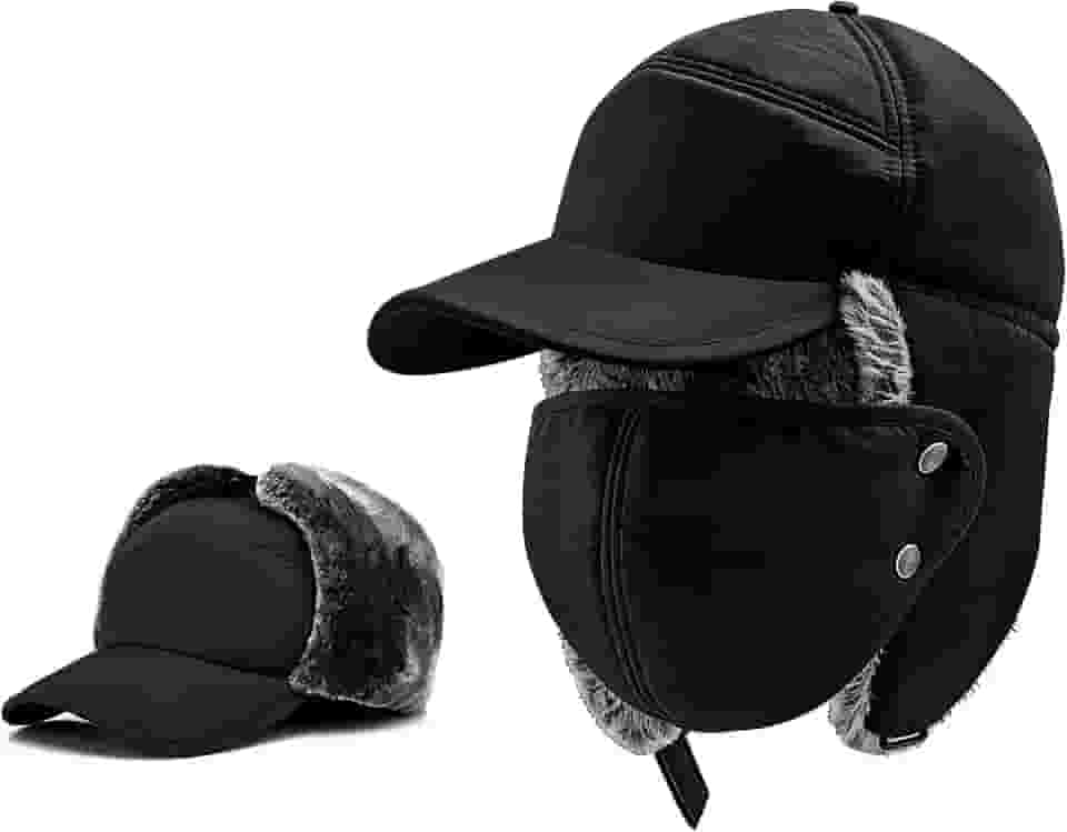 Chapéu de caçador de inverno - chapéus térmicos removíveis máscara e abas de orelha, boné de inverno russo forrado com lã masculino neve esqui caça ciclismo