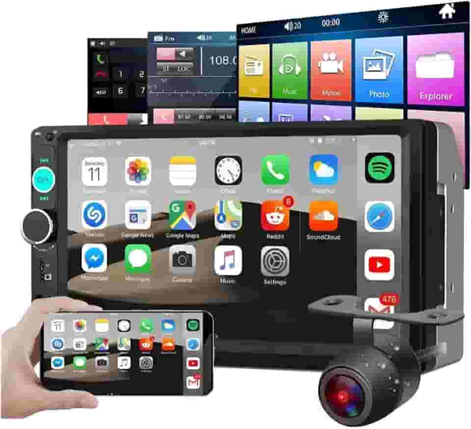 Central Multimídia MP5 Universal 2 DIN – Tela Touch Screen 7 Polegadas HD – Com Câmera de Ré para Manobras Seguras – Bluetooth, USB e Espelhamento de Tela (iOS/Android)