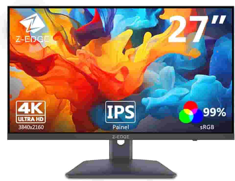 Monitor 4K Z-Edge U27P4K de 27 polegadas IPS Ultra HD 3840x2160, taxa de atualização de 60 Hz, monitor para PC e jogos, 99% sRGB, 2 HDMI e 2 DP