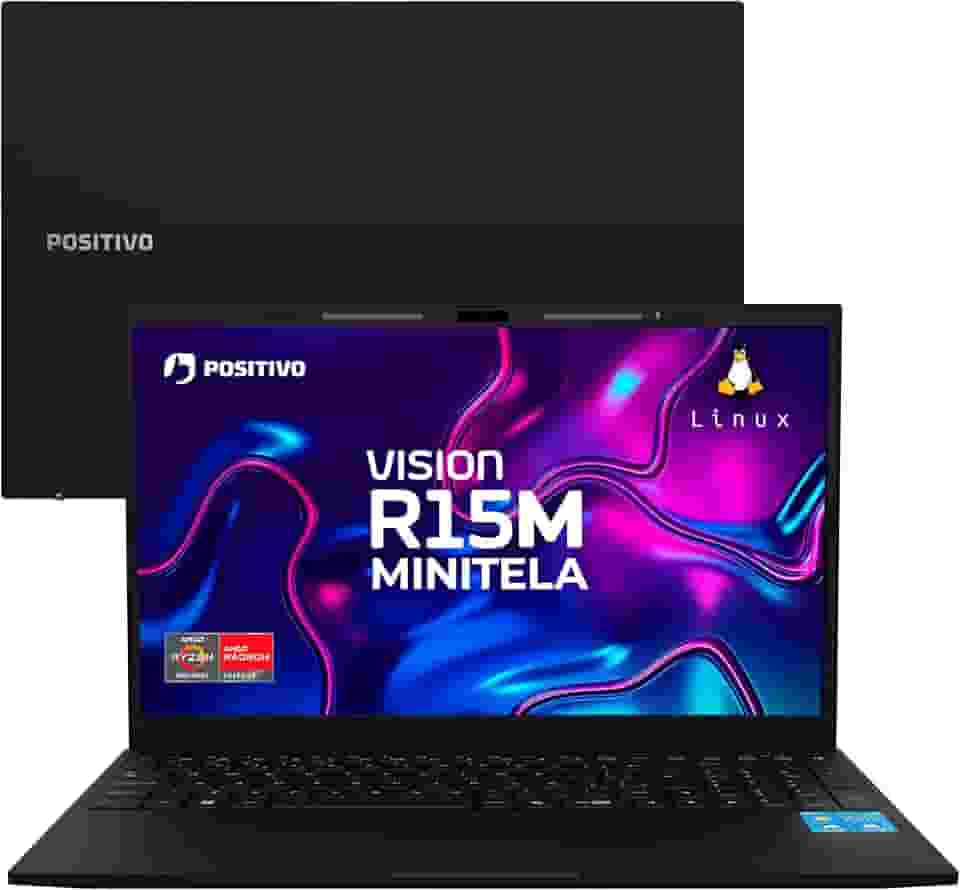Notebook Positivo Vision R15M AMD Ryzen 7-5825U Linux 24GB RAM 512GB SSD Wi-Fi 6 Tela 15” Full HD IPS Antirreflexo - Minitela - Permite upgrade de memória RAM e SSD - Preto