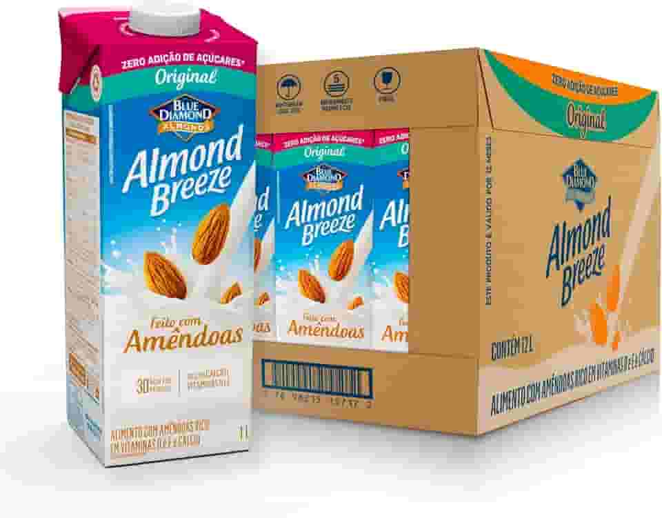 Pack de Alimento com Amendoa Almond Breeze Original Zero Açúcar 1L - 12 Unidades