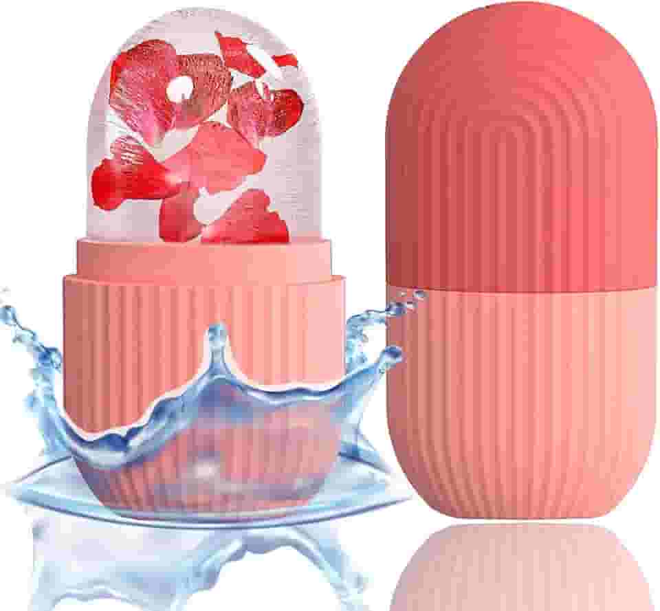 Bolas de massagem em forma de cubo de gelo para rosto, olhos e pescoço – Molde de gelo de silicone para condicionamento natural e cuidados com a pele (rosa)
