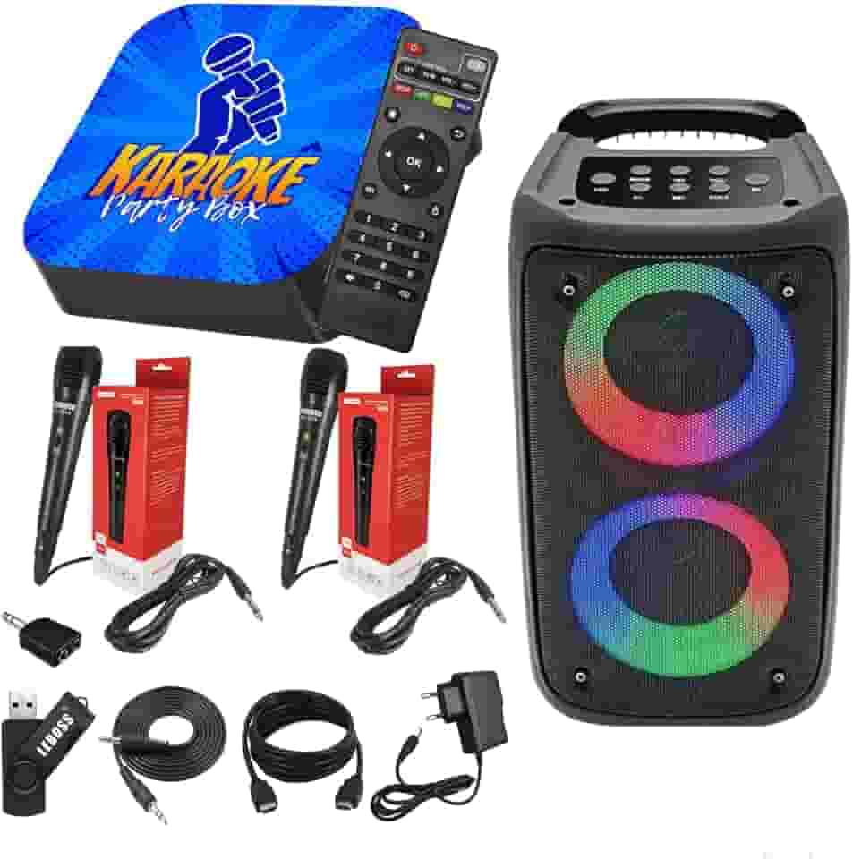 Karaoke Party Box Azul Profissional +2 Microfones +Caixa de Som +De 2000 Músicas Diversas (Não precisa de internet) ORIGINAL