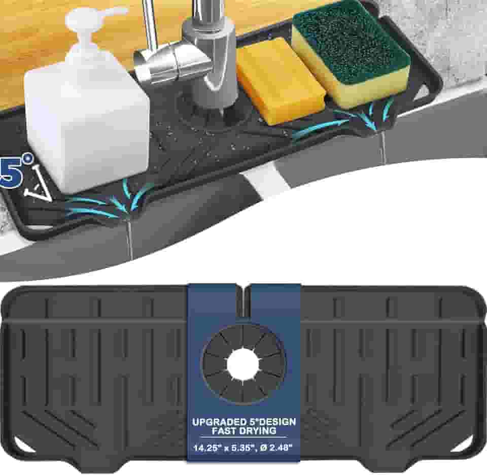 Tapete de silicone para coletor de gotejamento, tapete de torneira de silicone, suporte de esponja de sabão para acessórios de pia de cozinha, tapete de secagem para balcão de cozinha e protetor de