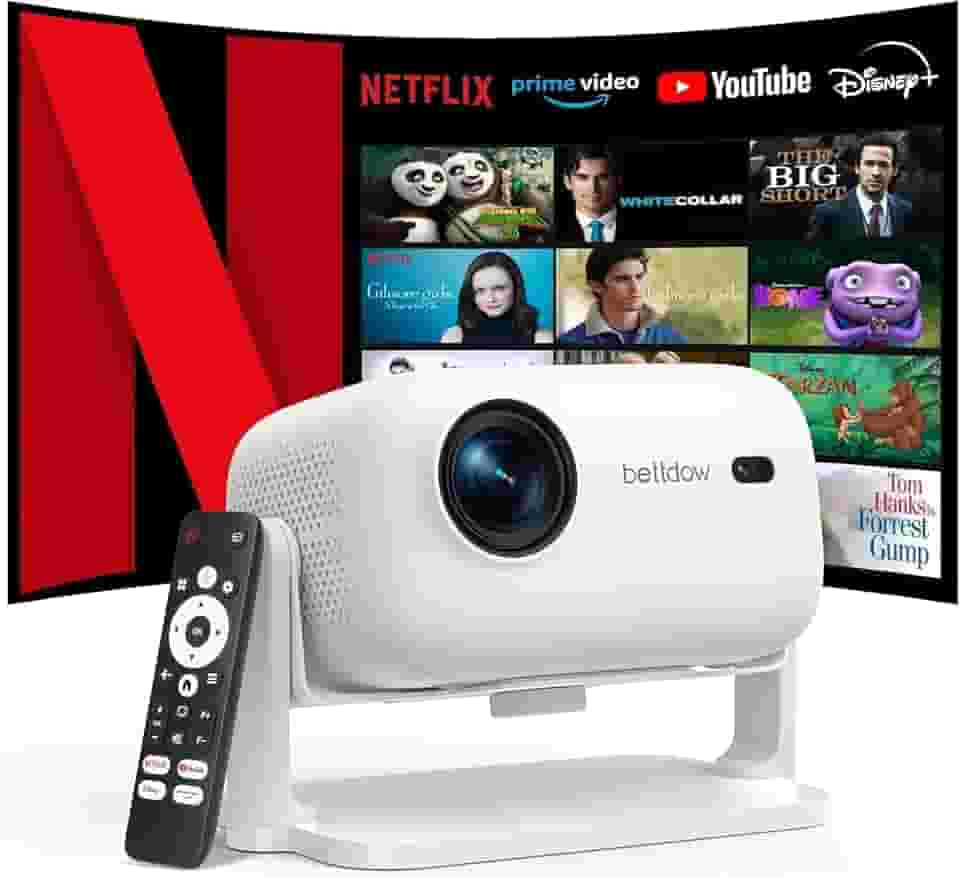 Bettdow Projetor 4k [Netflix-Licensed], Projetores Portatil 14000 Lumens Full Hd 1080p Compatível Com Android 13, Design à prova de poeira, Retroprojetor WiFi 6 BT 5.2,Foco Automático (branco)