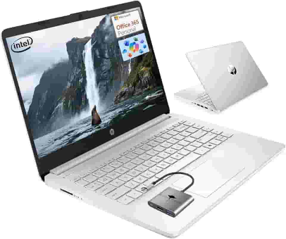 HP Laptop para 14 estudantes, de volta às aulas, processador quad-core (até 3,6 GHz) 4 GB de RAM, SSD de 128 GB, laptops para estudantes com Office 365 Copilot AI Win11 de 1 ano, prata natural