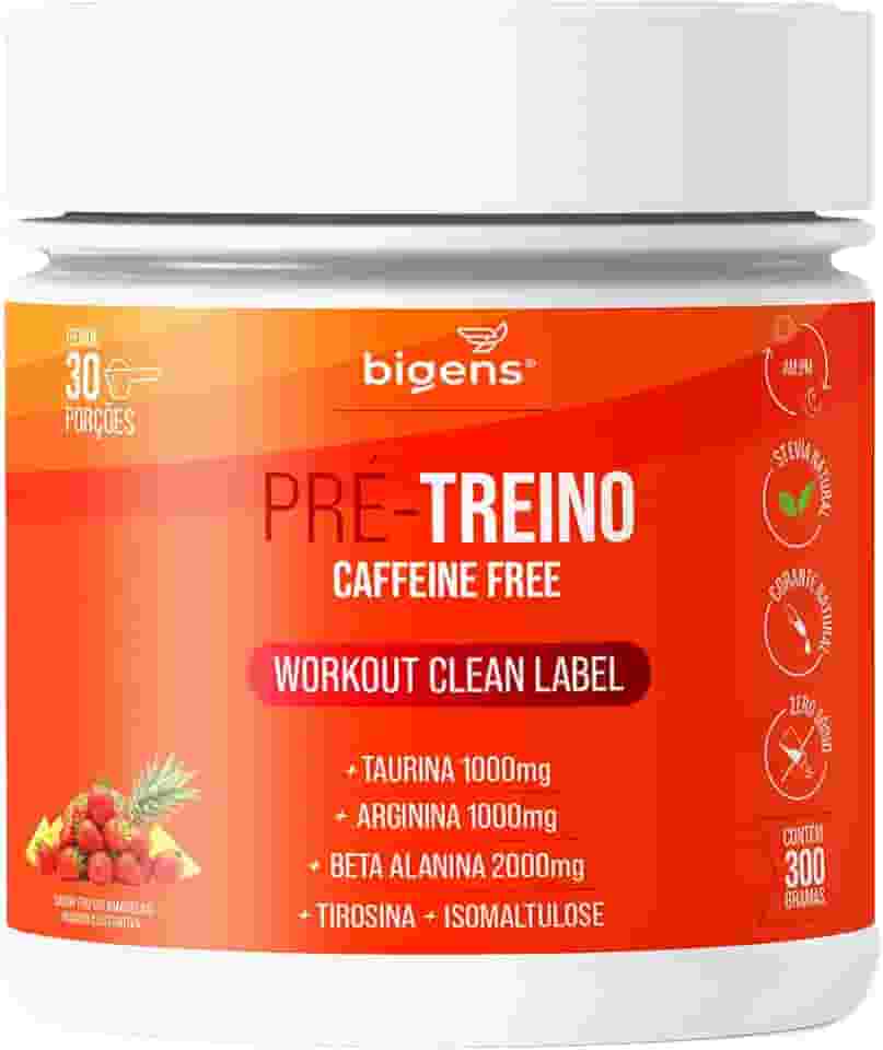 Pré Treino Bigens, Sem Cafeína, Adoçantes e Corantes Naturais, 300g (Unidade, Morango e Abacaxi)