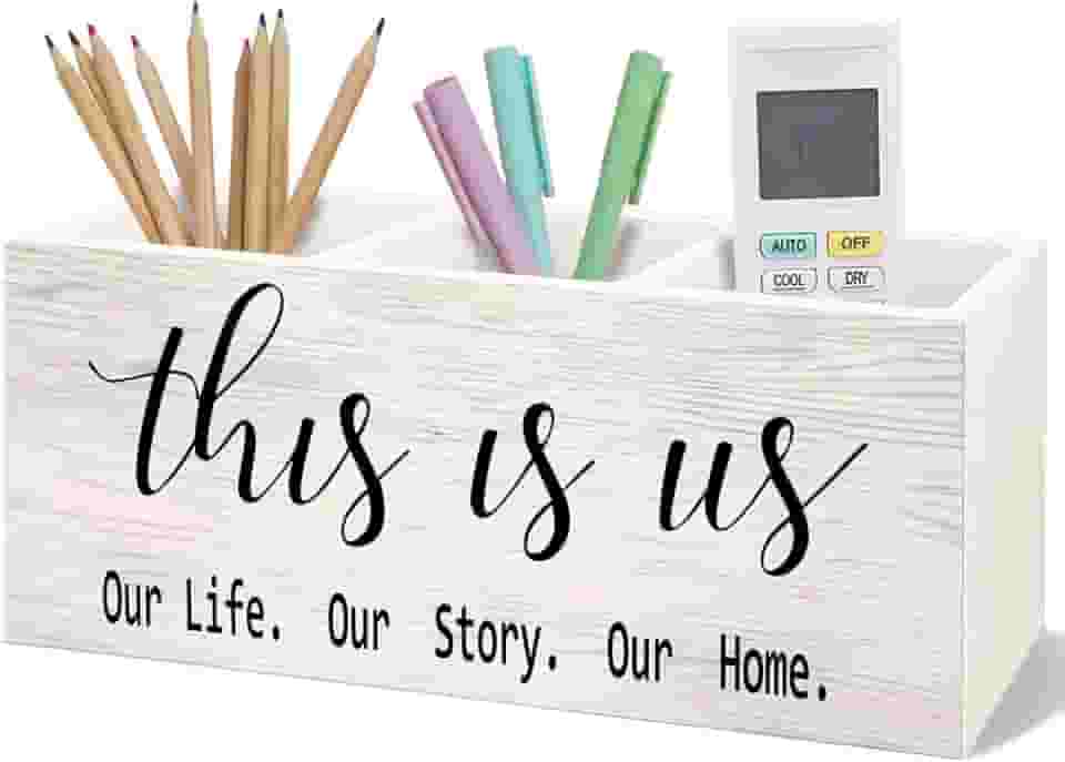 Suporte de lápis de madeira para caneta, decoração de marcador, presente para casais, mesa de trabalho, This Is Us Our Life Story Our Home, porta escova de dentes, de madeira, para penteadeira