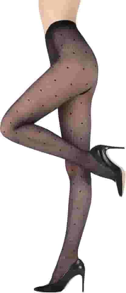DOT TIGHTS | Meia-calça feminina preta transparente com estampa de micro malha [feita na Europa] Funny 05, Preto, 38