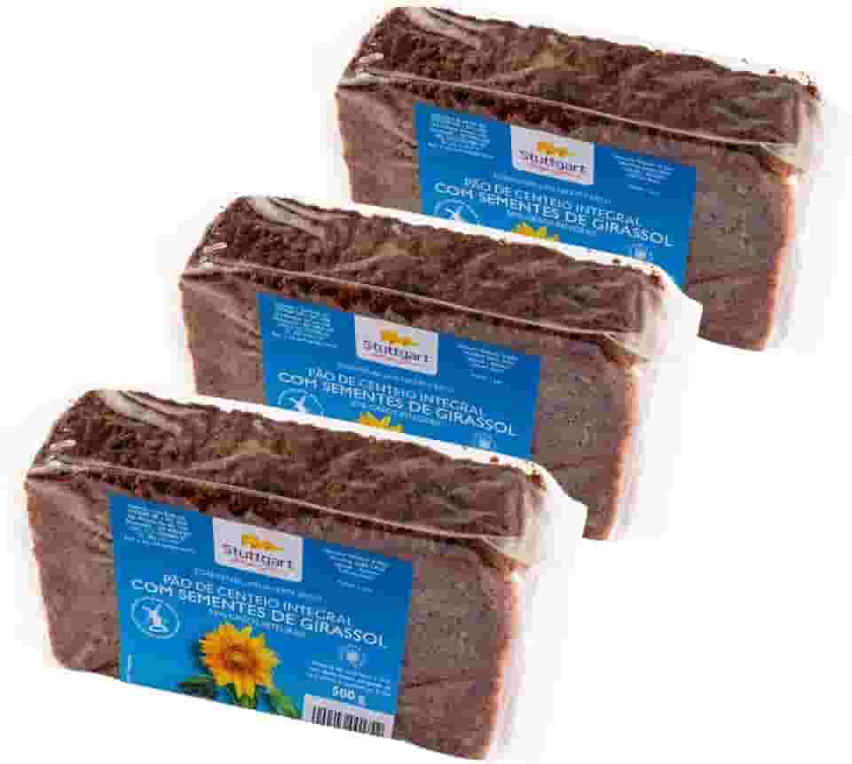Pão alemão Stuttgart de Centeio Integral com Sementes de Girassol – 3 unidades de 500g cada – Total 1,5 Kg