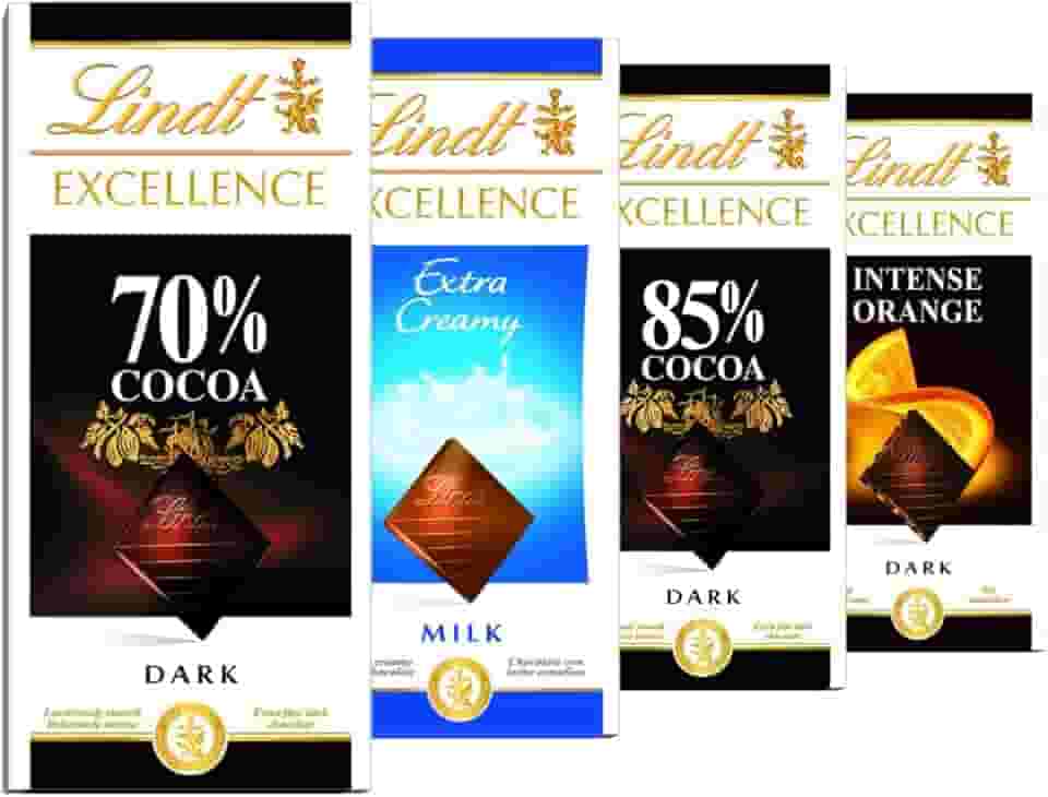 4 Barras Chocolate Suiço, Lindt Excellence Cacau Nobre, 4x100g
