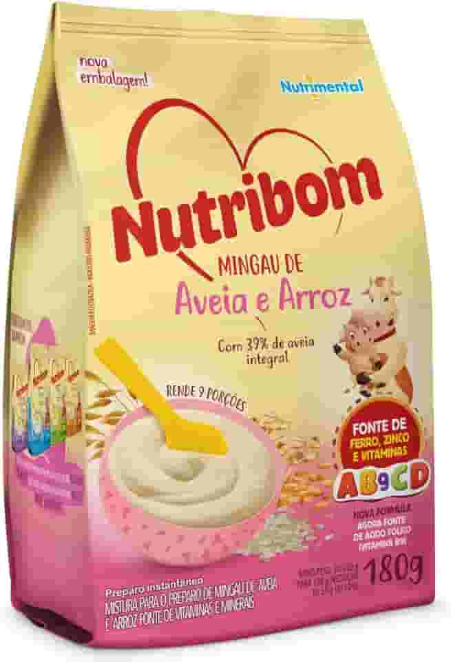 Nutribom Mingau de Aveia e Arroz 180g - Com 39% de Aveia Integral, Fonte de Ferro, Zinco e Vitaminas